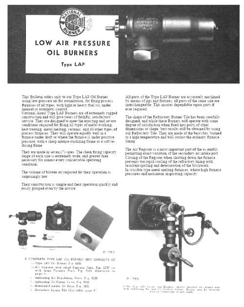 Type LAP - Low Air Pressure Oil Burner / Atomizer