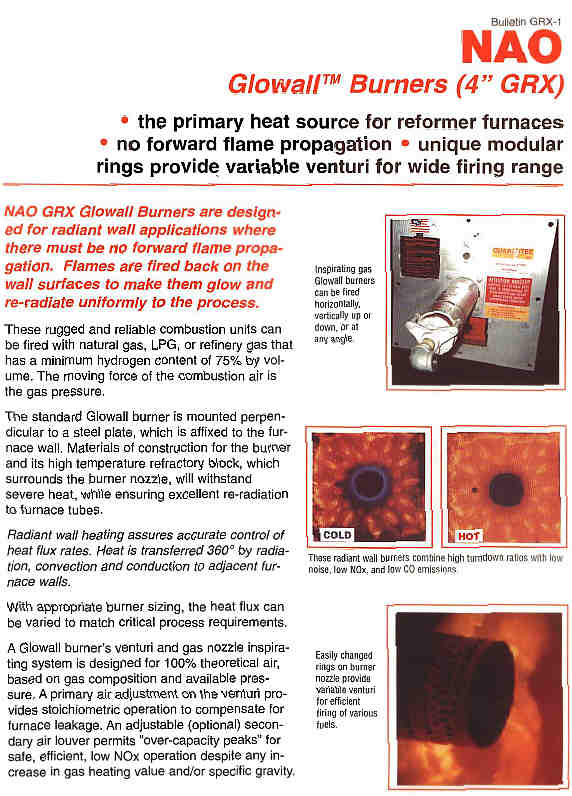 NAO Glowall Radiant Gas Burner -- Bulletin GRX-1
