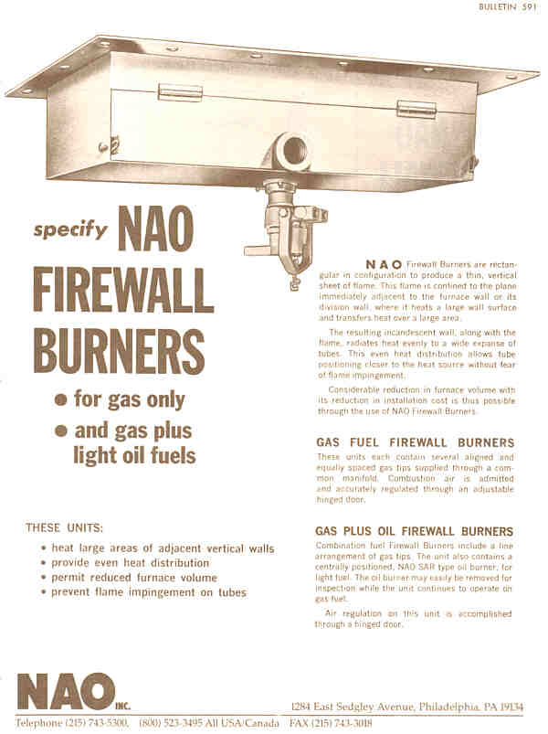 NAO Firewall™ Burners  --  Bulletin 591 -- Verrtical Radiant Wall Burner for Gas and Light Oil