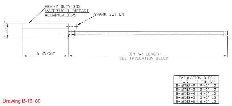 NHEI - NAO High Energy Ignitor STANDARD DRAWING Lengths from 2' to 6' -- Longer Lengths & Bends on Request