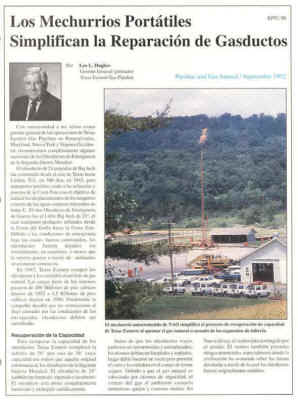 SPANISH REPRINT -- Portable Trailer Flares Simplify Pipeline Repair -- Pipeline & Gas Journal September 1992 -- by Bud Hughes of Texas Eastern Pipeline (Presented at Natural Gas Conference -- Venezuela)