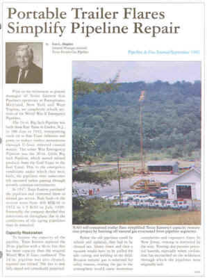 Portable Trailer Flares Simplify Pipeline Repair -- Pipeline & Gas Journal September 1992 -- by Bud Hughes of Texas Eastern Pipeline