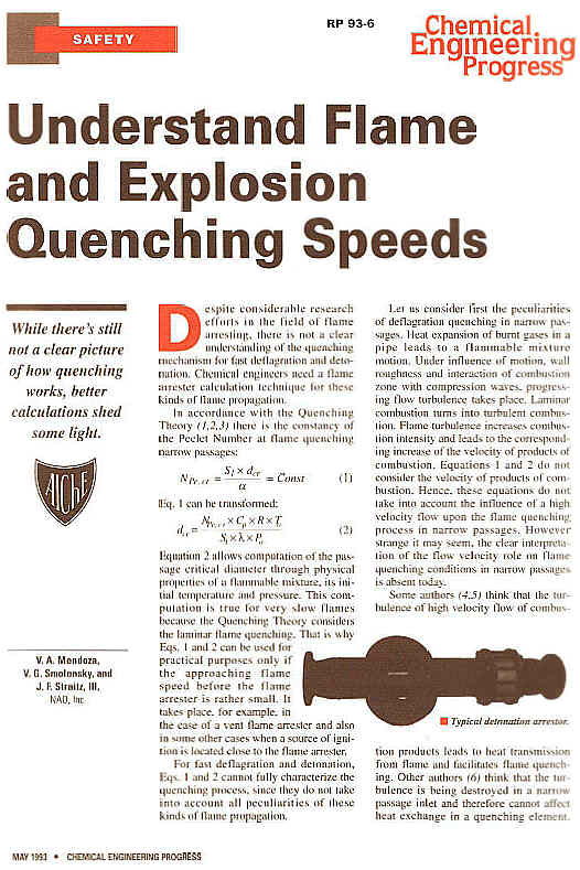 Chemical Engineering Progress Reprint - May 1993 - Understand Flame & Explosion Quenching Speeds