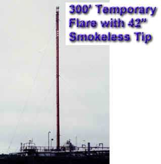 300' Temporary Flare (36" Riser) with 42" NAO Smokeless Fluidic Flare -- Jobsite Major Oil Refinery Quebec, Canada