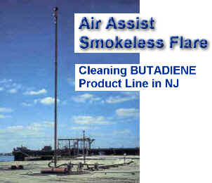 80' Air Assisted Smokeless Temporary Flare for cleaning BUTADIENE product line & storage spheres for Exxon in New Jersey